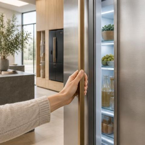 باز کردن درب یخچال استیل در نمایشگاه